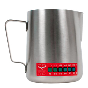 Attento hőmérő - Espresso Gear rozsdamentes acél tejkanna beépített hőmérsékletjelzővel espressóhoz.